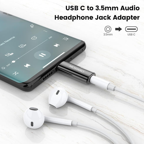 MOSWAG USB C to 3.5mm Headphone Adapter, Typc C to 3.5mm Aux Headphone Adapter, USB C to Aux Audio Zinc Alloy Adapter for Samsung GalaxyS23 S22 S2...