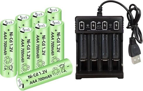 Fytoo 8PCS 1.2V 700mAh Ni-Cd AAA Battery with USB Charger for Wireless Microphone, Electric Toys, RC Mouse, Calculator, Shaver, Keyboard, Househol...