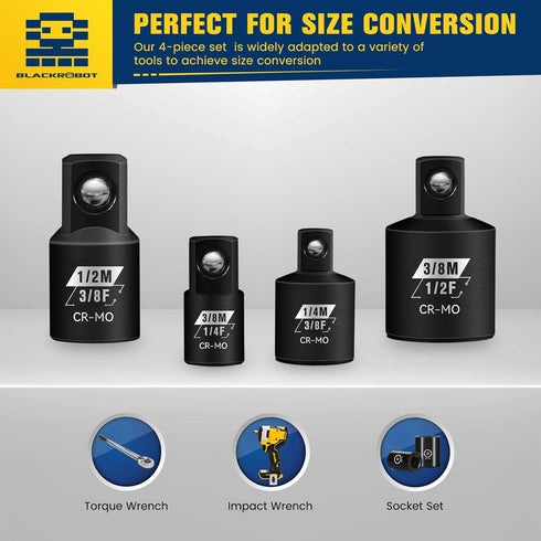 4 Piece Impact Socket Adapter Set, 1/4" 3/8" 1/2" SAE Drive Socket Adapter Set, Square Adapter and Reducer Conversion Set for Impact Driver Wrench...