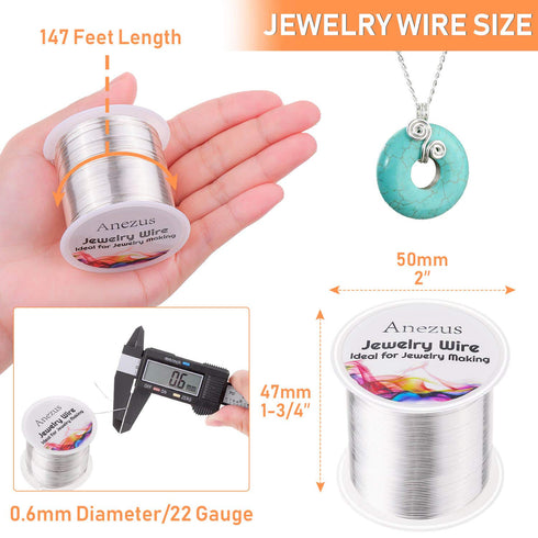 22 Gauge Jewelry Wire, Anezus Craft Wire Tarnish Resistant Copper Beading Wire for Jewelry Making Supplies and Crafting (Silver, 49 Yards/45 Meter...