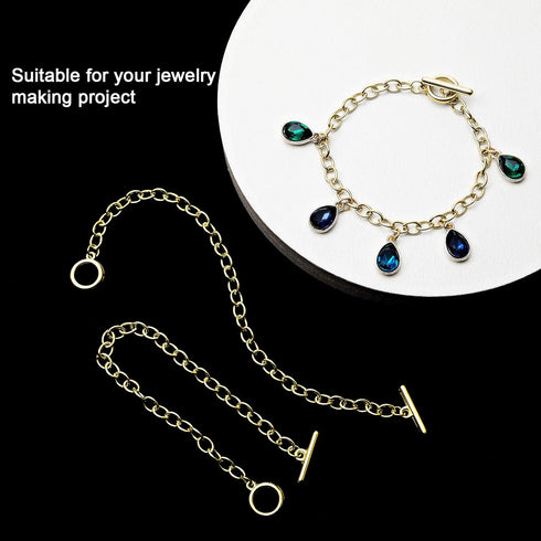Junkin 20 Pieces Chain Bracelets Stainless Steel Link Bracelet Round Link Chain Bracelets with OT Toggle Clasp Jewelry Bracelet Making Chain for W...