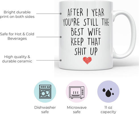 YouNique Designs 1 Year Anniversary Coffee Mug for Her, 11 Ounces, 1st Wedding Anniversary Cup For Wife, One Year, First Year, 1st Year (White)...