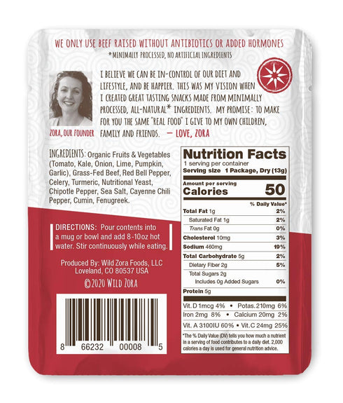 Wild Zora Instant Keto-Friendly Soups Picante Beef 8-pack Broth Made with 100% Grass-Fed Beef, and Vegetables, Gluten-Free, Grain Free, Low Carb, ...