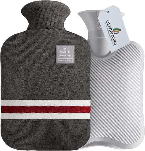 Hot Water Bottle with Classic Striped Cover, 2L Hot Water Bag for Menstrual Cramps, Neck and Shoulder Pain Relief, Hot and Cold Therapies, Hand Fe...