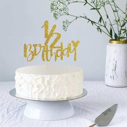 Gold Glitter Half 1/2 Birthday Cake Topper for Baby 6 Months, Half Year Birthday Baby Showers Party Decorations Supplies...