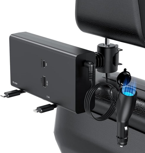 Multi Car Retractable Backseat Car Charger 5 in 1 Car Charging Station Box for iPhone/Samsung, 60W Cigarette Lighter Adapter Uber Taxi Lyft Turo S...