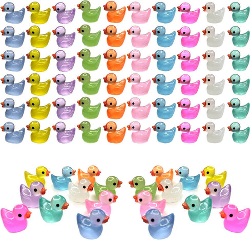 60 Pcs Mini Resin Ducks Luminous Tiny Ducks Miniature Duck Glow in The Dark for DIY Garden Dollhouse Duck Accessories Micro Landscape Aquarium Par...