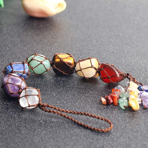 7 Chakra Gemstones Healing Feng Shui Crystals Window Car Decorations Hanging Ornament Dowsing Pendulum Good Luck Home Decoration for Reiki Yoga Me...