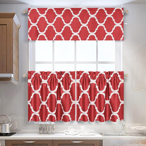 Melodieux Moroccan Rod Pocket Window Curtains Valance, 52 by 18 Inch, Red (1 Panel)...