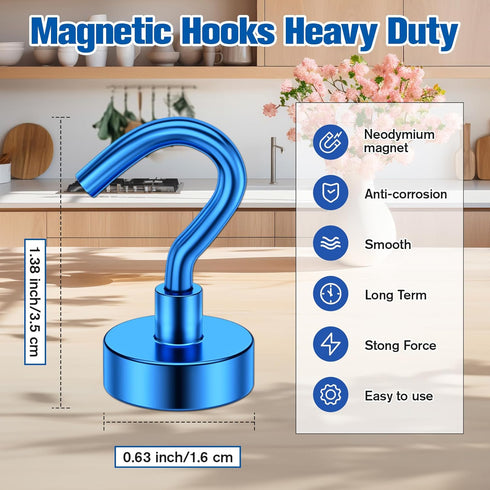 Grtard 10 Pack Heavy Duty Magnetic Hooks 25Lbs+ Magnet Hooks for Hanging, Neodymium Magnet Hooks Cruise, Magnet with Hooks Strong Magnetic Hooks f...