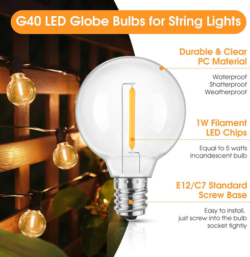Mlambert G40 LED Replacement Light Bulbs for String Lights, Dimmable E12 Base Shatterproof Bulbs, 1W Equal to 5W, Warm White 2700K, 25Pack, Not So...