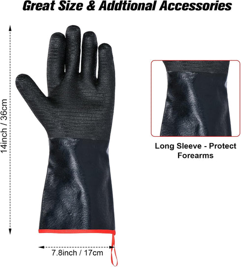 14 inch Barbecue Gloves, 932°F Extreme Heat Resistant Gloves, Firewoof/Waterproof Gloves with overlong Sleeve, for Baking/Oven/Cooking/Pit/Barbecu...