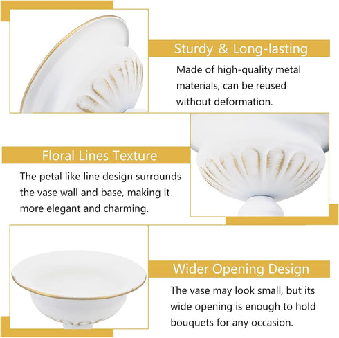 AZXTOSPEZ White Wedding Vases for Centerpieces: Small Flower Vase for Tables - 5 Inch Metal Compote Bowl Urn Pedestal for Party Anniversary Event ...