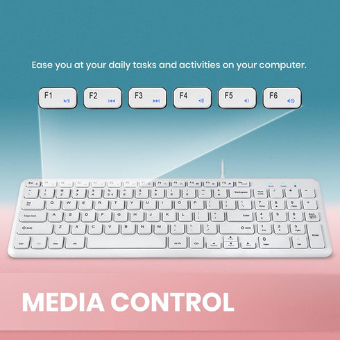Perixx PERIBOARD-213W Wired Quiet USB Scissor Keyboard - 14.45x4.76x0.70 Inches - Compact Design with Number Pad - White - US English (PERIBOARD-2...