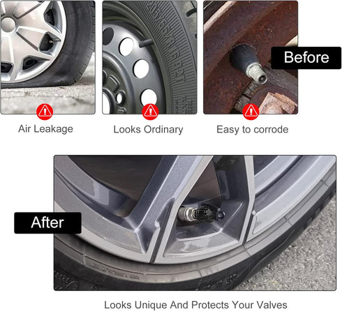 SINGARO Aluminum Tire Valve Cap, Car Tire Waterproof and Dustproof Valve Stem Cover Accessories, Universal for SUV, Car, Bike and Motorcycle (4PCS...