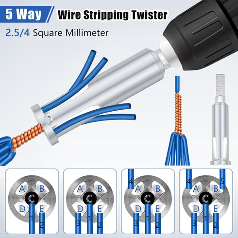 Electrical Wire Twister Bit for Drill Wire Twisting Tool 3 Way/5 Way Wire Stripping Tool and 6mm Hex Shank Cable Twister Tool Wire Stripper and Tw...