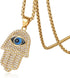 HZMAN 18k Gold Plated Iced Out CZ Stainless Steel Blue Evil Eye Beads Fatima Hamsa Hand Pendant Necklace...