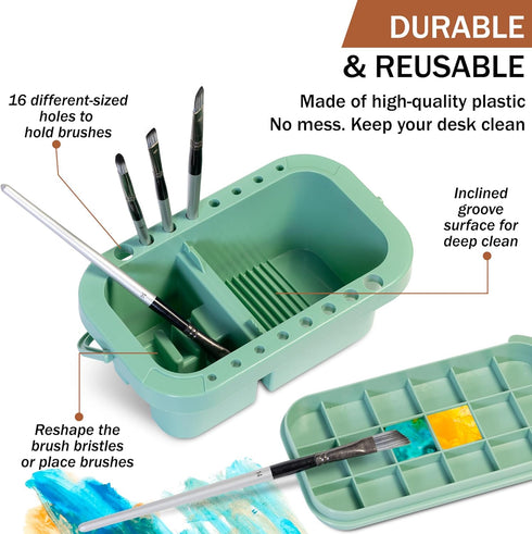 DUGATO Paint Brush Cleaner Washer, Multifunction Painting Brush Basin Holder and Organizer with Tray Palette Lid & 2 Art Sponges for Acrylic, Wate...