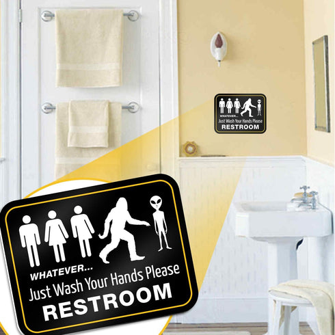 Bigtime Signs Funny Bathroom Sign | 11.5" x 8.75" Rigid PVC | All Gender Bigfoot & Alien Wash Your Hands Please - Bathroom Decor & Signs...