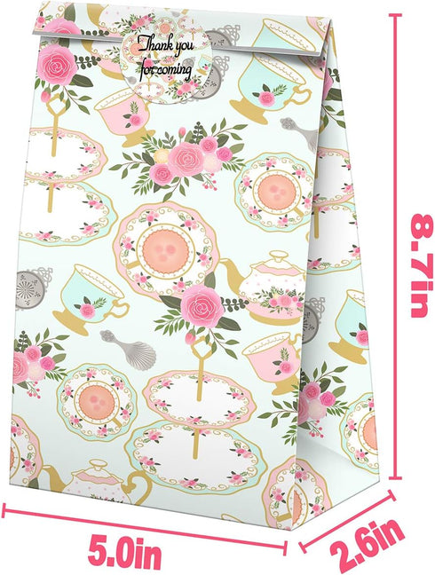 24 Pcs Tea Party Goodie Bags with Stickers - Tea Themed Birthday Party Favor Bags, Perfect for Kids' Tea Party Supplies and Treat Bags...
