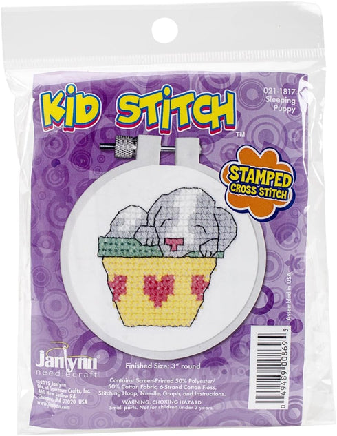 Janlynn 3" Kid Stamped Cross Stitch Kit Round-Sleepy Puppy, Multicolor...