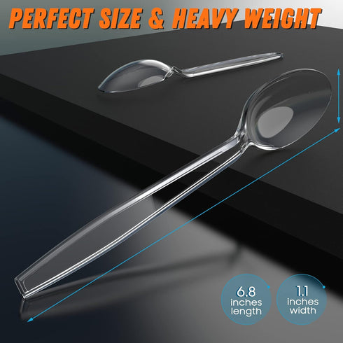 6.8" Clear Plastic Spoons Heavy Duty with Heat Resistant & BPA Free, Solid and Durable Plastic Cutlery, Premium Disposable Spoons for Party Supply...