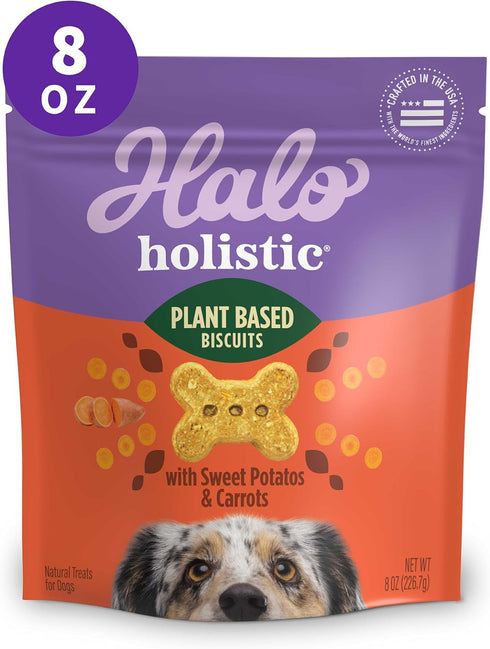 Halo Plant-Based Dog Treats with Sweet Potato & Carrots, Vegan Dog Treat Pouch, 8oz bag...