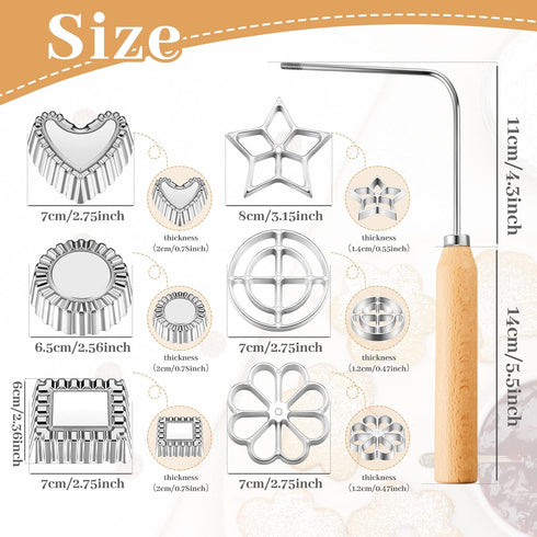 7 Pcs Achappam Mold Bunuelos Mold with Handle Rosette Iron Set Aluminum Rosette Maker Heart Star Circle Square Cookies Mold for Interchangeable He...