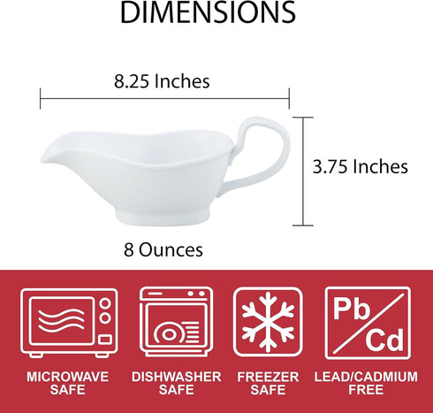 HIC Kitchen Gravy Boat, Fine Porcelain, 8-Ounce...