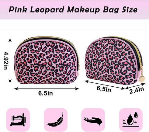 Small Pink Leopard Makeup Bag Half Moon Leopard Print Cosmetic Bag Portable Makeup Pouch Bag for Purse...