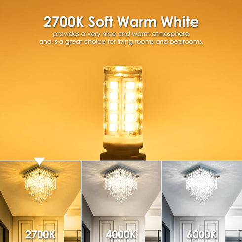 Sailstar G9 LED Bulb Dimmable 2700K Soft Warm White 6 Pack, T4 G9 4W Replacement for 40 Watts Halogen, Ceramic Bi Pin Base, 120V 400 Lumen 360°Bea...