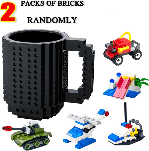 Build-on Brick Mug,Funny Novelty Coffee Mug,Creative DIY Building Blocks Cup,Birthday Party Cups for Kids,Unique Gifts for Christmas,Black...