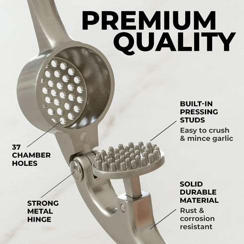 Zulay Kitchen Premium Garlic Press Set - Rust Proof & Dishwasher Safe Professional Garlic Mincer Tool - Easy-Squeeze, Easy-Clean with Soft, Ergono...