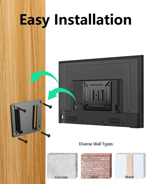 Monitor Wall Mount RV TV Mount for 14”-27” LED LCD Flat Screens, Small TV Mount for Computer Monitors, Camper TV Mount Low Profile Fixed with 100x...