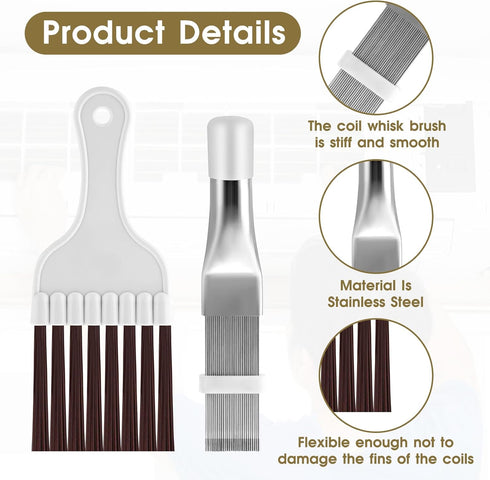 2 Pcs Air Conditioner Fin Comb, Evaporator Radiator Cleaning Brush, AC Coil Cleaner Stainless Steel Fin Comb, Refrigerator Coil Cleaning Whisk Bru...