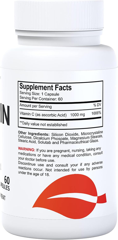Vitamin C – Antioxidant and Immune Support - 60 Capsules – 60 Day Supply...
