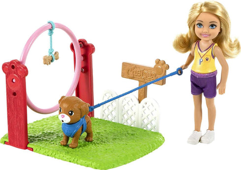 Barbie Chelsea Can Be Dog Trainer Playset with Blonde Chelsea Doll (6-in), Dog & Leash, Jumping Hoop, Obstacle Cones, Training Treats & More, Grea...