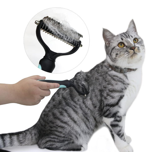 Dog Brush - Pet Dematting and Undercoat deshedding rake - Stainless Steel Grooming Comb For Dogs Cats furry pets large or medium remove knots tang...