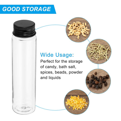 PATIKIL 80ml Plastic Test Tubes with Screw Caps, 6Pcs 128x33mm Flat Bottom Tubes for Scientific Party Decoration Candy Bead Storage Bath Salt, Bla...