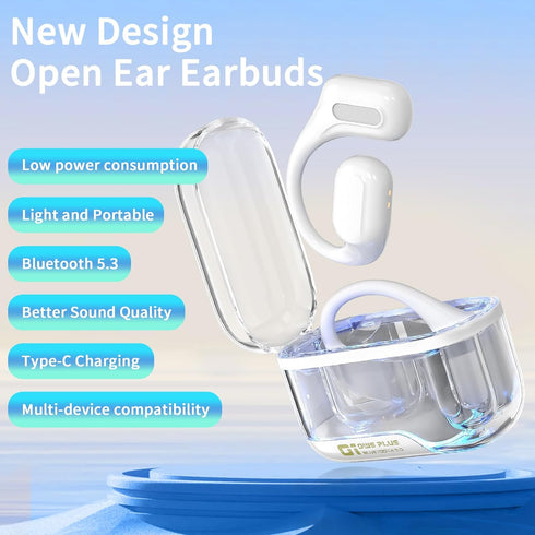 Open Ear Earbuds, Open Ear Headphones Wireless Bluetooth 5.3 with Colorful Lighting Clear Charge Station, IPX5 Waterproof Sports Earbuds for Runni...
