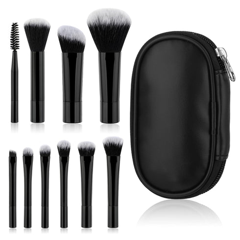10 Pcs Travel Makeup Brush Set Black Mini Makeup Brushes with Makeup Brush Pouch Portable Travel Size Makeup Brushes Professional Cosmetic Brush f...