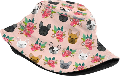 French Bulldog Dog Floral Pitbull Bucket Hat Sun Beach Packable Fisherman Cap for Women Men Summer Outdoor Hiking...