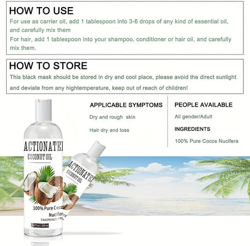 Nourishing Hydrating Coconut Oil Organic - 100% Pure & Natural Premium Grade Coconut Carrier Oil for Hairs Skin Body Moisturizing Essential Oils M...