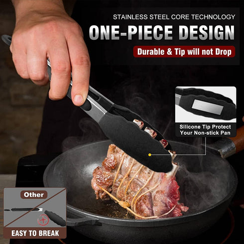 Walfos Silicone Tongs for Cooking - Heat Resistant Kitchen Tongs Set of 3 for Cooking, Grilling, Turning, Stainless Steel and BPA Free Silicone Ti...