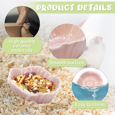 Small Ceramic Pet Hamster Bowl, Easy to Clean Anti Flipping Hamster Food and Water Bowl Feeding Bowl, Small Animal Bowls for Golden Bears, Rabbits...
