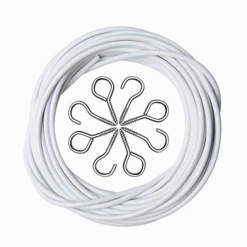 2 Pack 3 Meter White Curtain Wire, Plastic Coated Window Curtain Wire with 8 Pairs of Screw Eyes and Hooks...
