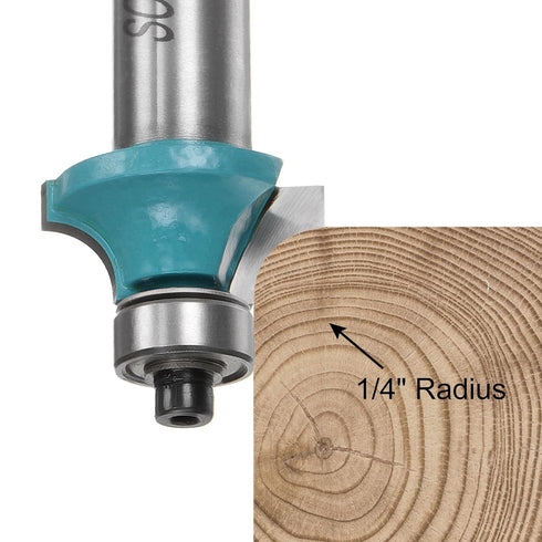 2pcs Roundover Router Bit 1/2 Shank 1/4" Radius Carbide Tipped Edge Rounding Over Bit with Bearing Guide, Woodworking Milling Tool, Cyan...