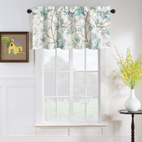 VOGOL Blue Spring Flower Window Valance, Country Style Faux Linen Rod Pocket Decorative Window Topper for Kitchen Living Dining Room, 52 x 18 Inch...