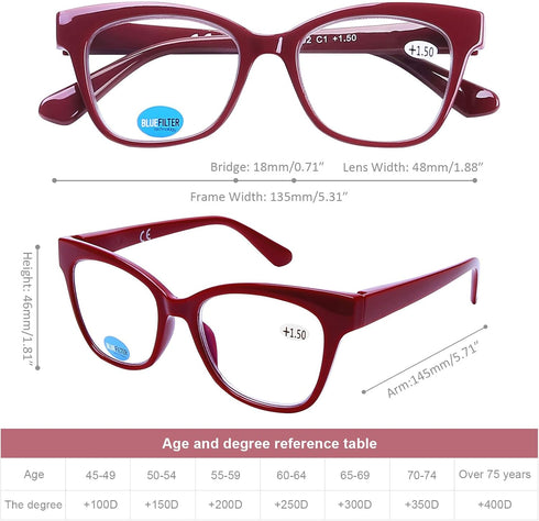 DOOViC 4-Pack Reading Glasses Blue Light Blocking Computer Readers Anti Eyestrain New Classic Style Spring Hinge Glasses for Women 1.5 Strength...