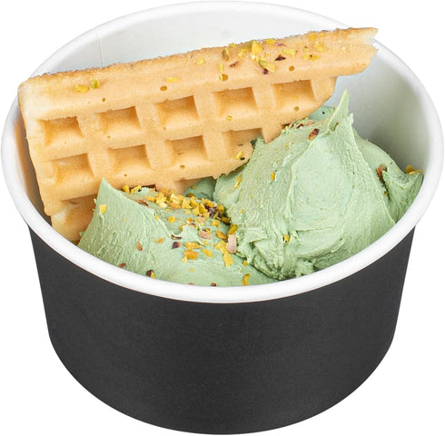 Coppetta 8-Ounce Dessert Cups, 50 Disposable Ice Cream Cups - Lids Sold Separately, Sturdy, Black Paper Frozen Yogurt Bowls, For Hot And Cold Food...